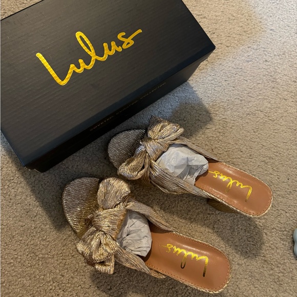 NWT Lulus Dorothea Gold Knotted High Heel Sandals - Picture 2 of 9